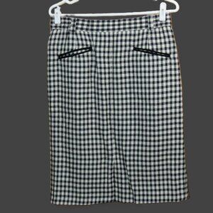 Elegance Paris Black & White Check Straight Skirt Wool Lined Size 12